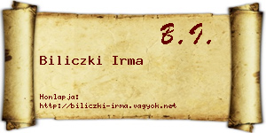 Biliczki Irma névjegykártya